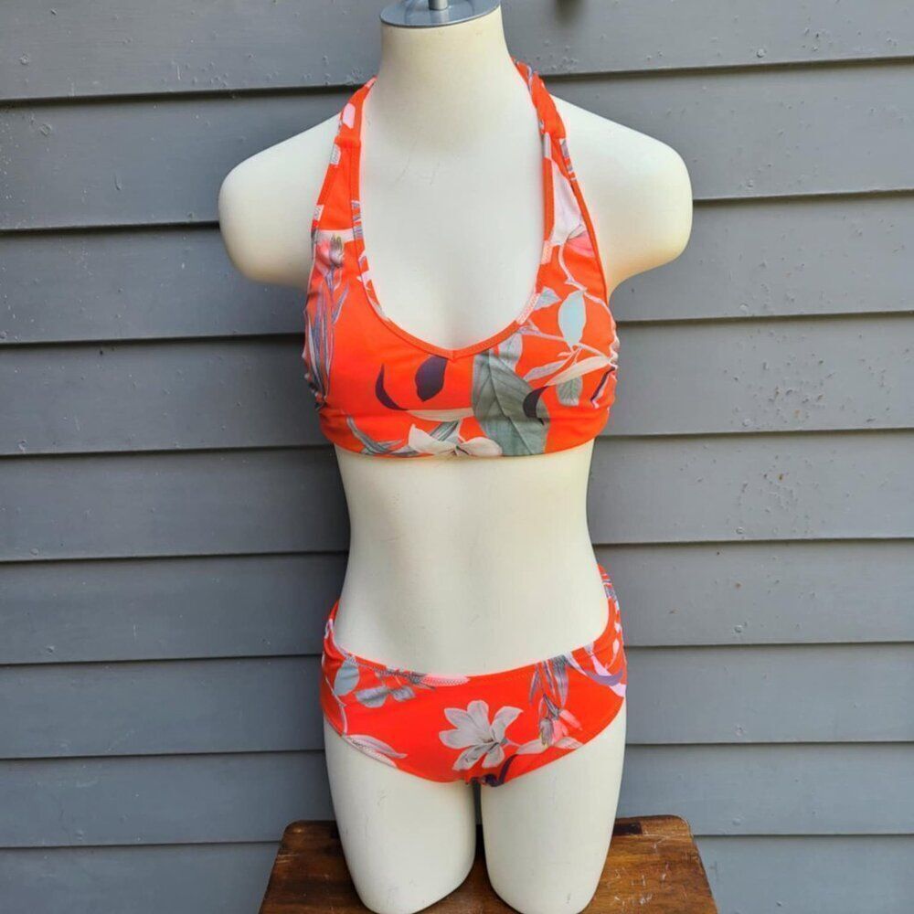Athelta Red Tropical Bikini Top is XS Bottom Small
